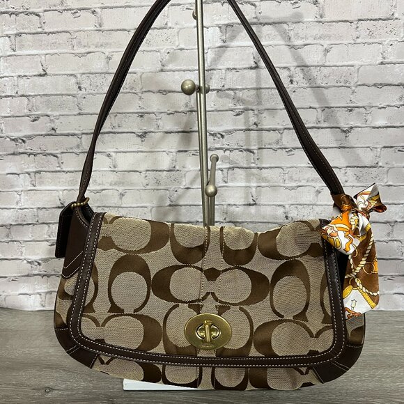 Coach 11257 Canvas Leather Tan Brown Signature C Ergo Flap Over Shoulder Bag - Picture 1 of 5